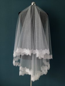 Фата глиттерная с кружевом