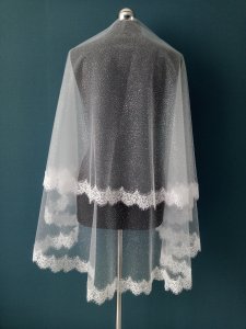 Фата глиттерная с кружевом